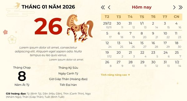 Giao diện Lịch Vạn Niên